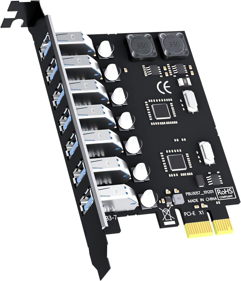 GLOTRENDS بطاقة توسيع PCIe 7-Port USB 3.0 Type-A 5Gb لمنصات Intel وAMD وARM، متوافقة مع Windows وLinux (لا تدعم Mac OS) - Image 1
